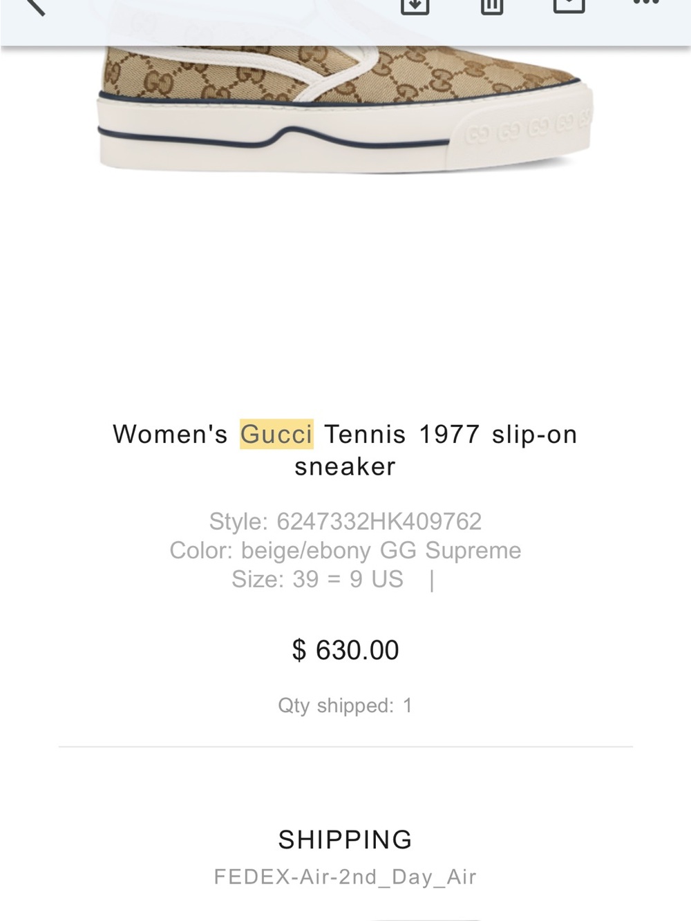 Women's Gucci Tennis 1977 slip-on sneaker size US 9 EU 39 - Picture 11 of 11